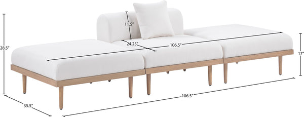 Meridian Furniture Laguna Modular Outdoor Sofa with Olefin Fabric and Teak Finish Aluminum Frame 55036Cream-S3C
