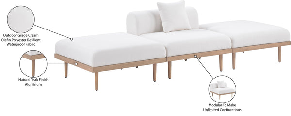 Meridian Furniture Laguna Modular Outdoor Sofa with Olefin Fabric and Teak Finish Aluminum Frame 55036Cream-S3C