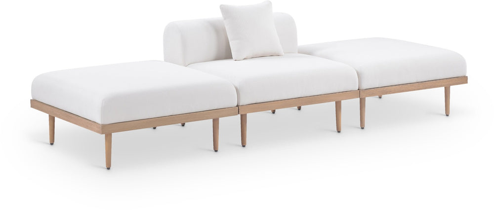 Meridian Furniture Laguna Modular Outdoor Sofa with Olefin Fabric and Teak Finish Aluminum Frame 55036Cream-S3C