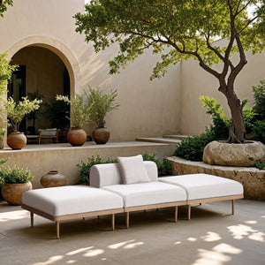 Meridian Furniture Laguna Modular Outdoor Sofa with Olefin Fabric and Teak Finish Aluminum Frame 55036Cream-S3C