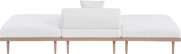 Meridian Furniture Laguna Modular Outdoor Sofa with Olefin Fabric and Teak Finish Aluminum Frame 55036Cream-S3C