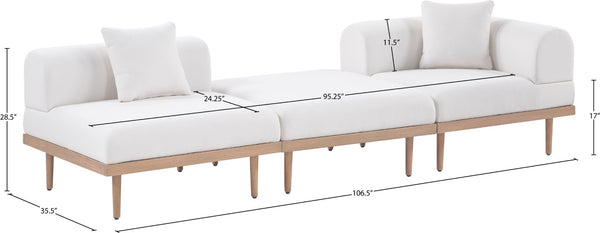 Meridian Furniture Laguna 3 Piece Modular Outdoor Sofa Olefin Fabric Teak Frame Patio Sectional 55036Cream-S3D