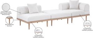 Meridian Furniture Laguna 3 Piece Modular Outdoor Sofa Olefin Fabric Teak Frame Patio Sectional 55036Cream-S3D