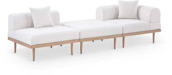 Meridian Furniture Laguna 3 Piece Modular Outdoor Sofa Olefin Fabric Teak Frame Patio Sectional 55036Cream-S3D