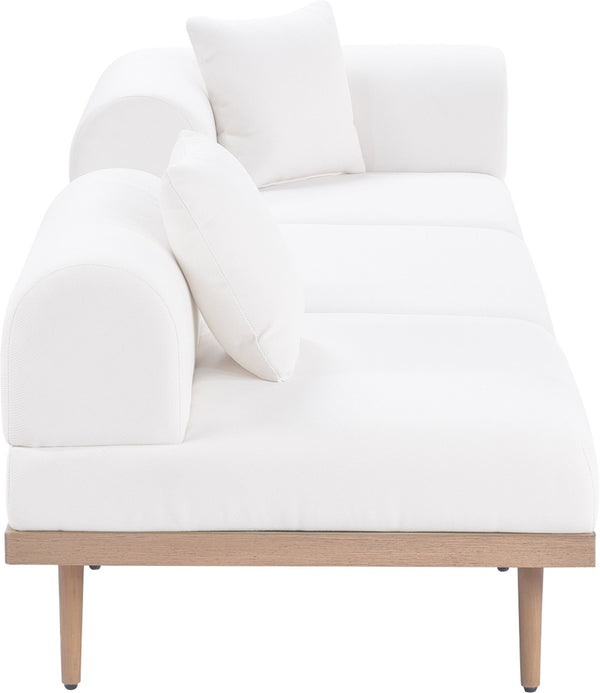 Meridian Furniture Laguna 3 Piece Modular Outdoor Sofa Olefin Fabric Teak Frame Patio Sectional 55036Cream-S3D