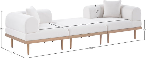 Meridian Furniture Laguna Modular Outdoor Patio Sofa Olefin Fabric Teak Frame Uv Resistant Seating 55036Cream-S3E