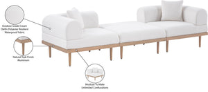Meridian Furniture Laguna Modular Outdoor Patio Sofa Olefin Fabric Teak Frame Uv Resistant Seating 55036Cream-S3E