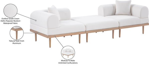 Meridian Furniture Laguna Modular Outdoor Patio Sofa Olefin Fabric Teak Frame Uv Resistant Seating 55036Cream-S3E
