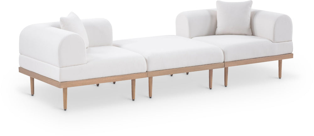 Meridian Furniture Laguna Modular Outdoor Patio Sofa Olefin Fabric Teak Frame Uv Resistant Seating 55036Cream-S3E