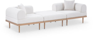 Meridian Furniture Laguna Modular Outdoor Patio Sofa Olefin Fabric Teak Frame Uv Resistant Seating 55036Cream-S3E
