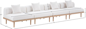 Meridian Furniture Laguna Four Piece Modular Outdoor Sectional with Teak Aluminum Frame and Olefin Fabric 55036Cream-S4A