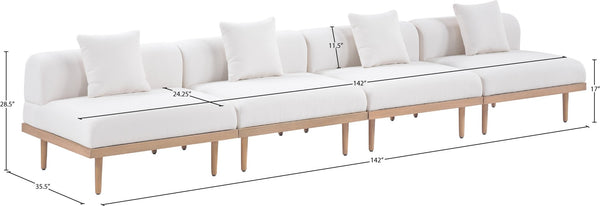 Meridian Furniture Laguna Four Piece Modular Outdoor Sectional with Teak Aluminum Frame and Olefin Fabric 55036Cream-S4A