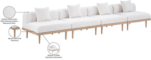 Meridian Furniture Laguna Four Piece Modular Outdoor Sectional with Teak Aluminum Frame and Olefin Fabric 55036Cream-S4A