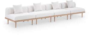 Meridian Furniture Laguna Four Piece Modular Outdoor Sectional with Teak Aluminum Frame and Olefin Fabric 55036Cream-S4A