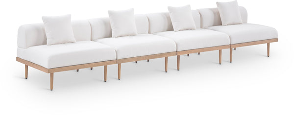 Meridian Furniture Laguna Four Piece Modular Outdoor Sectional with Teak Aluminum Frame and Olefin Fabric 55036Cream-S4A