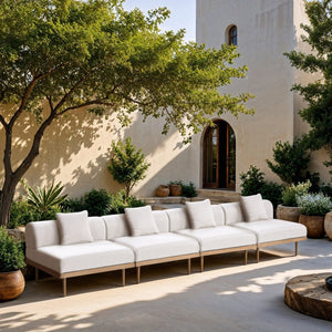 Meridian Furniture Laguna Four Piece Modular Outdoor Sectional with Teak Aluminum Frame and Olefin Fabric 55036Cream-S4A