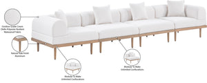 Meridian Furniture Laguna Modular Outdoor Sectional Sofa Teak Frame Olefin Fabric Resort Patio Seating 55036Cream-S4B
