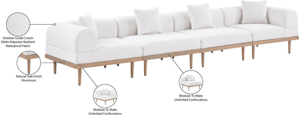 Meridian Furniture Laguna Modular Outdoor Sectional Sofa Teak Frame Olefin Fabric Resort Patio Seating 55036Cream-S4B