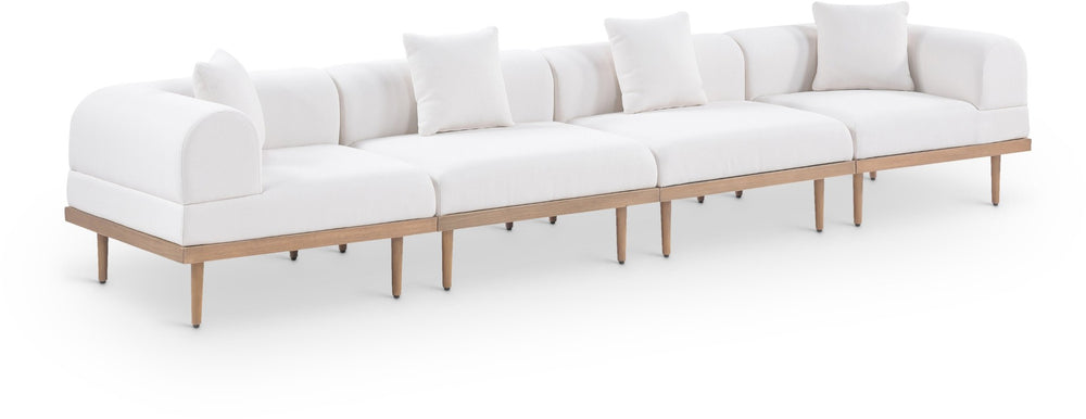 Meridian Furniture Laguna Modular Outdoor Sectional Sofa Teak Frame Olefin Fabric Resort Patio Seating 55036Cream-S4B
