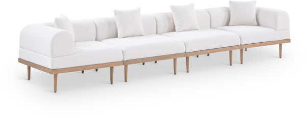 Meridian Furniture Laguna Modular Outdoor Sectional Sofa Teak Frame Olefin Fabric Resort Patio Seating 55036Cream-S4B