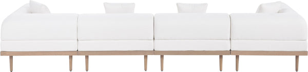Meridian Furniture Laguna Modular Outdoor Sectional Sofa Teak Frame Olefin Fabric Resort Patio Seating 55036Cream-S4B