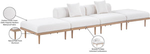 Meridian Furniture Laguna Modular Outdoor Sectional Sofa Olefin Fabric Teak Aluminum Patio Seating 55036Cream-S4C