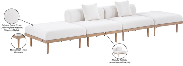Meridian Furniture Laguna Modular Outdoor Sectional Sofa Olefin Fabric Teak Aluminum Patio Seating 55036Cream-S4C