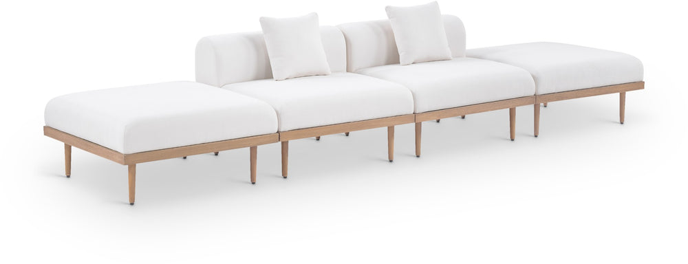 Meridian Furniture Laguna Modular Outdoor Sectional Sofa Olefin Fabric Teak Aluminum Patio Seating 55036Cream-S4C
