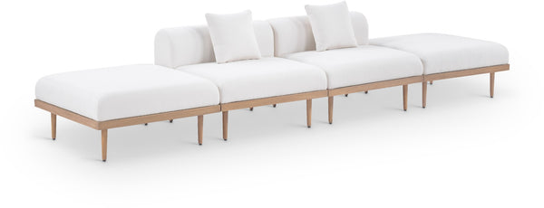 Meridian Furniture Laguna Modular Outdoor Sectional Sofa Olefin Fabric Teak Aluminum Patio Seating 55036Cream-S4C