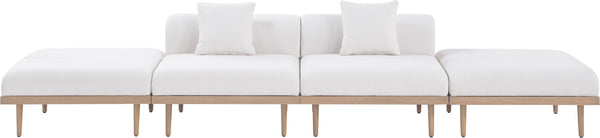 Meridian Furniture Laguna Modular Outdoor Sectional Sofa Olefin Fabric Teak Aluminum Patio Seating 55036Cream-S4C