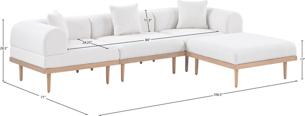 Meridian Furniture Laguna Resort Style Modular Outdoor Sectional with Olefin Fabric Teak Frame Patio 55036Cream-Sec4A