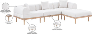 Meridian Furniture Laguna Resort Style Modular Outdoor Sectional with Olefin Fabric Teak Frame Patio 55036Cream-Sec4A