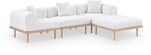 Meridian Furniture Laguna Resort Style Modular Outdoor Sectional with Olefin Fabric Teak Frame Patio 55036Cream-Sec4A