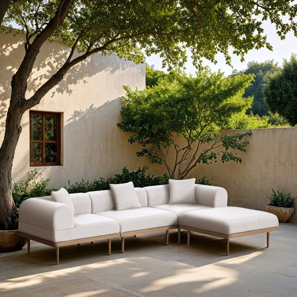 Meridian Furniture Laguna Resort Style Modular Outdoor Sectional with Olefin Fabric Teak Frame Patio 55036Cream-Sec4A