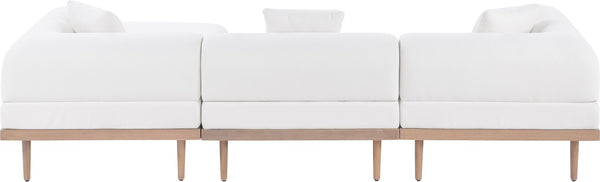 Meridian Furniture Laguna Resort Style Modular Outdoor Sectional with Olefin Fabric Teak Frame Patio 55036Cream-Sec4A