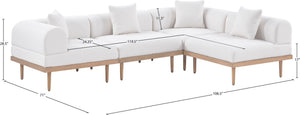 Meridian Furniture Laguna 4 Piece Modular Outdoor Sectional Olefin Fabric Teak Frame Resort Patio Set 55036Cream-Sec4B