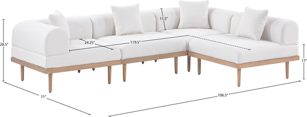 Meridian Furniture Laguna 4 Piece Modular Outdoor Sectional Olefin Fabric Teak Frame Resort Patio Set 55036Cream-Sec4B