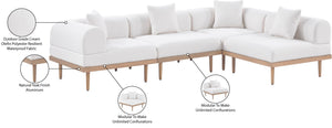 Meridian Furniture Laguna 4 Piece Modular Outdoor Sectional Olefin Fabric Teak Frame Resort Patio Set 55036Cream-Sec4B