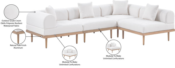 Meridian Furniture Laguna 4 Piece Modular Outdoor Sectional Olefin Fabric Teak Frame Resort Patio Set 55036Cream-Sec4B
