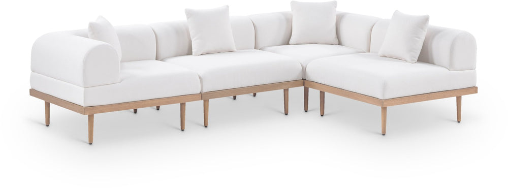 Meridian Furniture Laguna 4 Piece Modular Outdoor Sectional Olefin Fabric Teak Frame Resort Patio Set 55036Cream-Sec4B