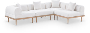 Meridian Furniture Laguna 4 Piece Modular Outdoor Sectional Olefin Fabric Teak Frame Resort Patio Set 55036Cream-Sec4B
