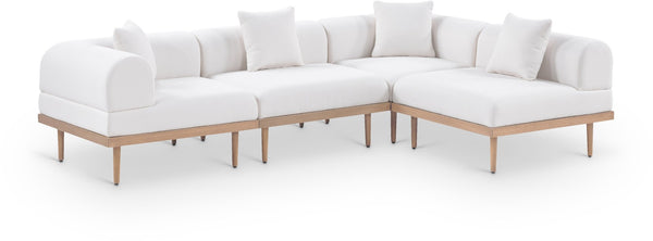 Meridian Furniture Laguna 4 Piece Modular Outdoor Sectional Olefin Fabric Teak Frame Resort Patio Set 55036Cream-Sec4B