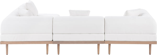Meridian Furniture Laguna 4 Piece Modular Outdoor Sectional Olefin Fabric Teak Frame Resort Patio Set 55036Cream-Sec4B