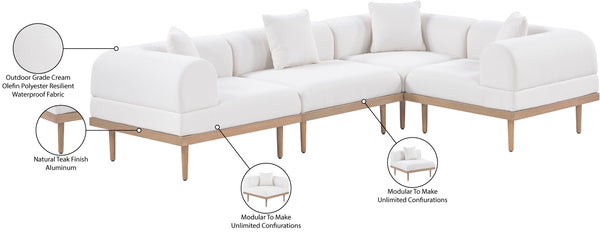 Meridian Furniture Laguna 4 Piece Modular Outdoor Sectional Olefin Fabric Teak Frame Patio Seating 55036Cream-Sec4C