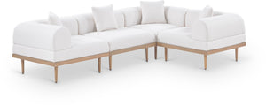 Meridian Furniture Laguna 4 Piece Modular Outdoor Sectional Olefin Fabric Teak Frame Patio Seating 55036Cream-Sec4C
