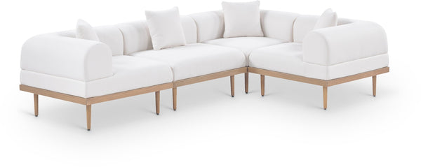Meridian Furniture Laguna 4 Piece Modular Outdoor Sectional Olefin Fabric Teak Frame Patio Seating 55036Cream-Sec4C