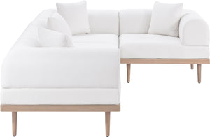 Meridian Furniture Laguna 4 Piece Modular Outdoor Sectional Olefin Fabric Teak Frame Patio Seating 55036Cream-Sec4C