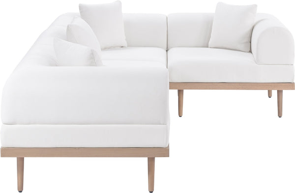 Meridian Furniture Laguna 4 Piece Modular Outdoor Sectional Olefin Fabric Teak Frame Patio Seating 55036Cream-Sec4C