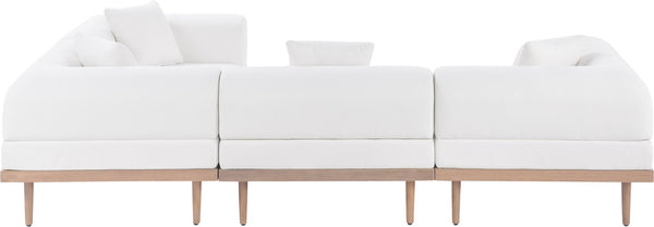 Meridian Furniture Laguna 4 Piece Modular Outdoor Sectional Olefin Fabric Teak Frame Patio Seating 55036Cream-Sec4C