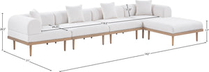 Meridian Furniture Laguna Five Piece Modular Outdoor Sectional Olefin Fabric Teak Aluminum Frame Patio 55036Cream-Sec5A